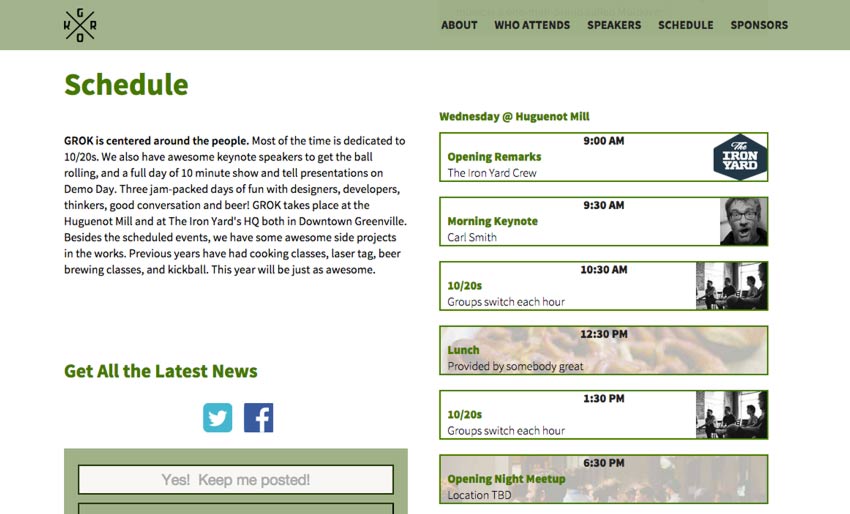 A screenshot of the Greenville Grok schedule